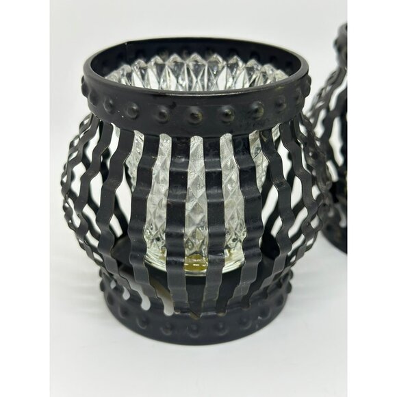 VTG 3.5″ Black Metal Cage Candle Holder – MCM Gothic-Style Clear Votive Accent - Picture 2 of 7